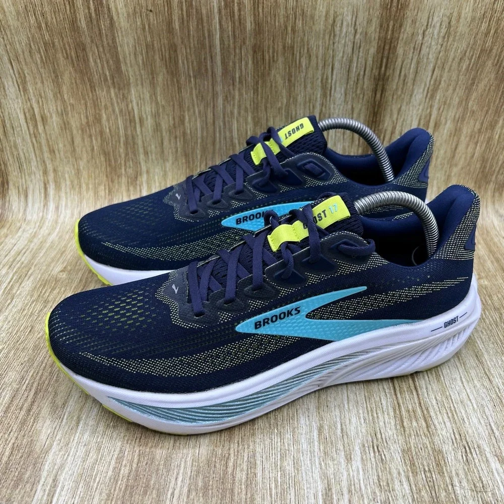 Brooks Ghost 17 Running Shoes Men's 9.5 Peacoat Blue Lime Sneakers 1104421D414
